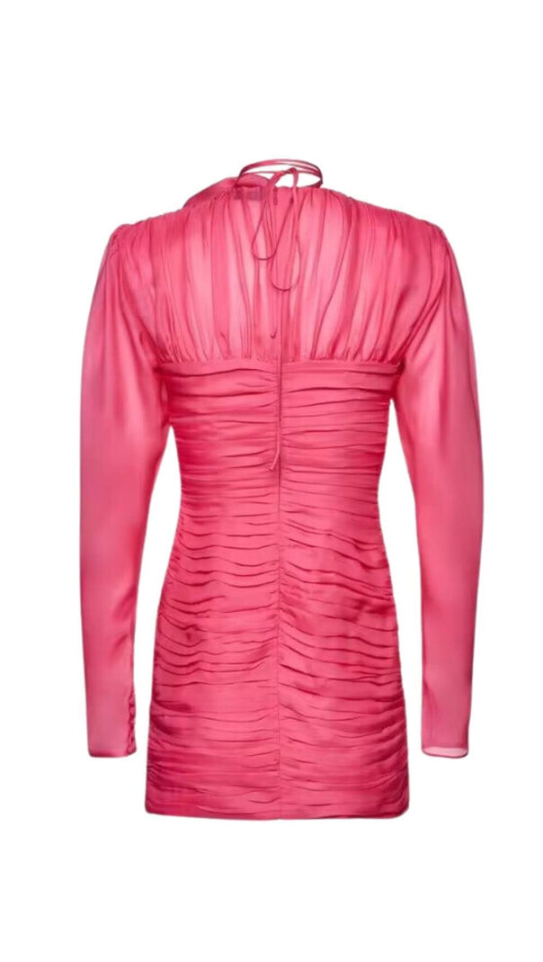 AIIZIE V NECK PINK RUCHED MINI DRESS - product image