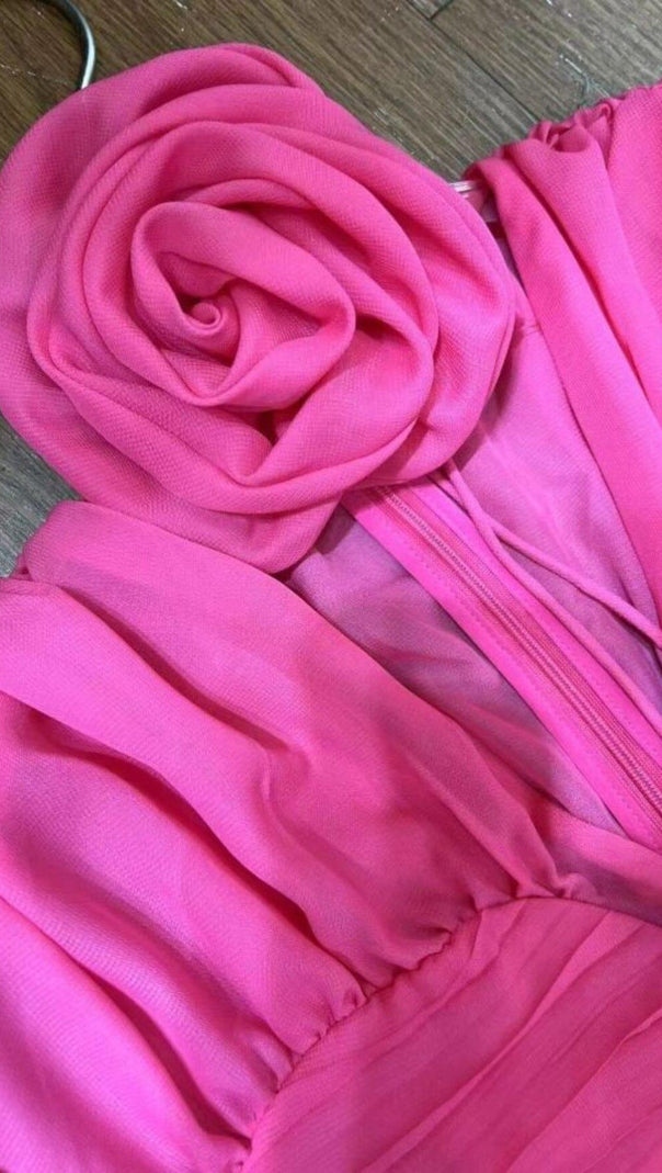 AIIZIE V NECK PINK RUCHED MINI DRESS - product image