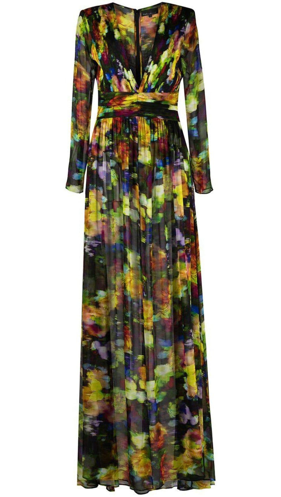 LONG SLEEVE CHIFFON MAXI DRESS IN MULTICOLOR