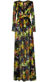 LONG SLEEVE CHIFFON MAXI DRESS IN MULTICOLOR