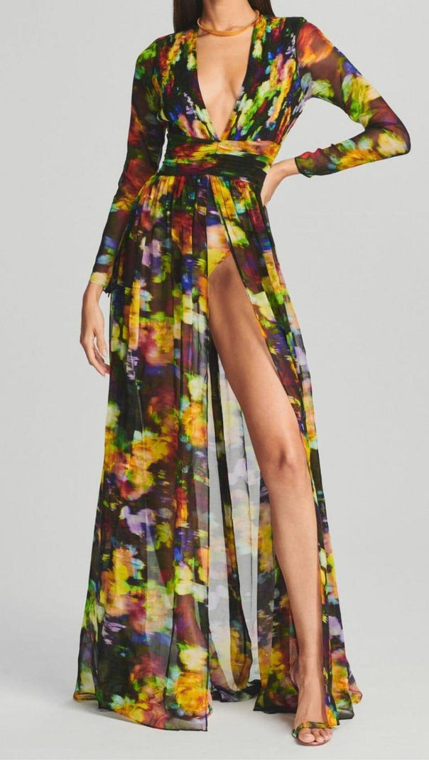 AIIZIE LONG SLEEVE CHIFFON MAXI DRESS IN MULTICOLOR - product image