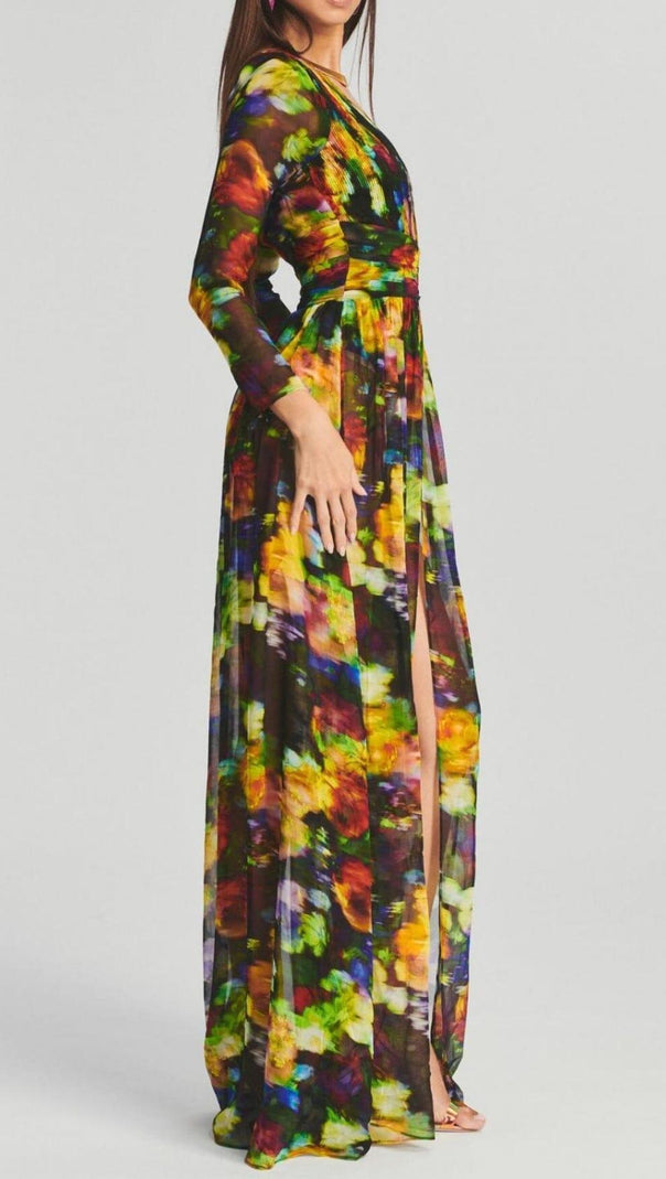 AIIZIE LONG SLEEVE CHIFFON MAXI DRESS IN MULTICOLOR - product image