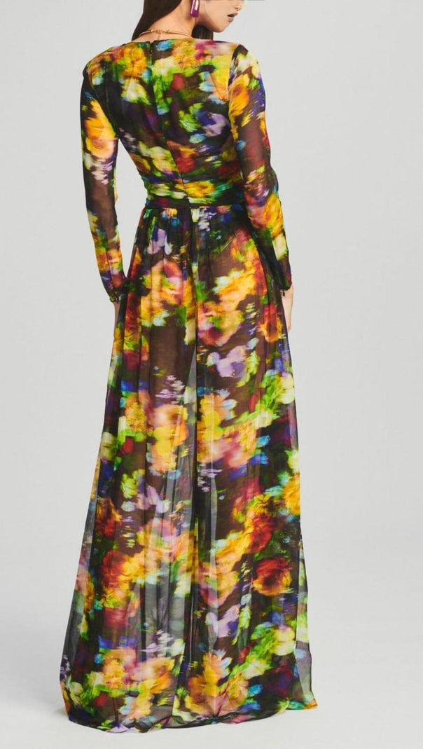 AIIZIE LONG SLEEVE CHIFFON MAXI DRESS IN MULTICOLOR - product image