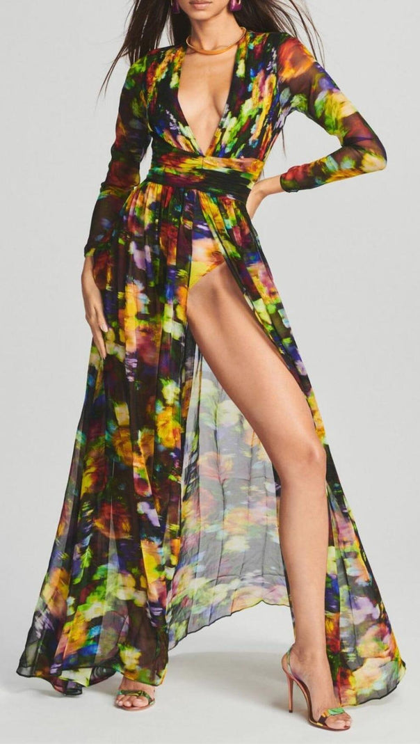 AIIZIE LONG SLEEVE CHIFFON MAXI DRESS IN MULTICOLOR - product image