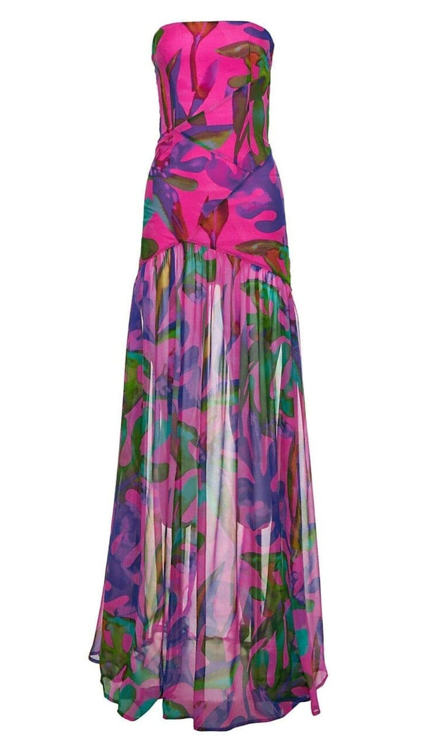 AIIZIE FLORAL-PRINT SILK CHIFFON MAXI DRESS IN RED - product image