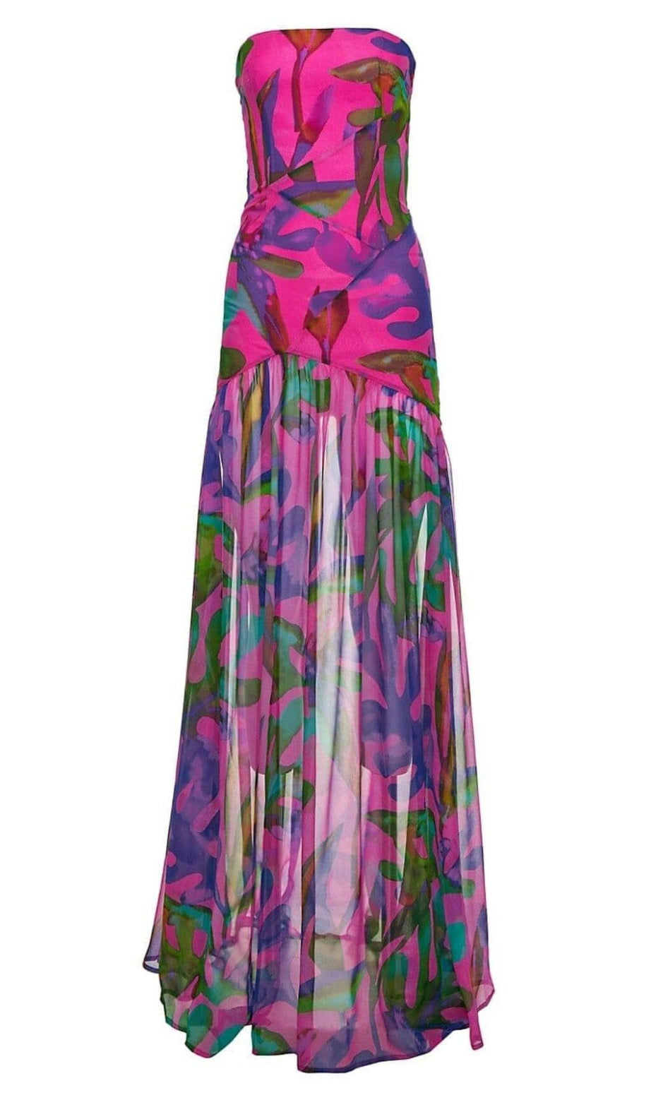 FLORAL-PRINT SILK CHIFFON MAXI DRESS IN RED