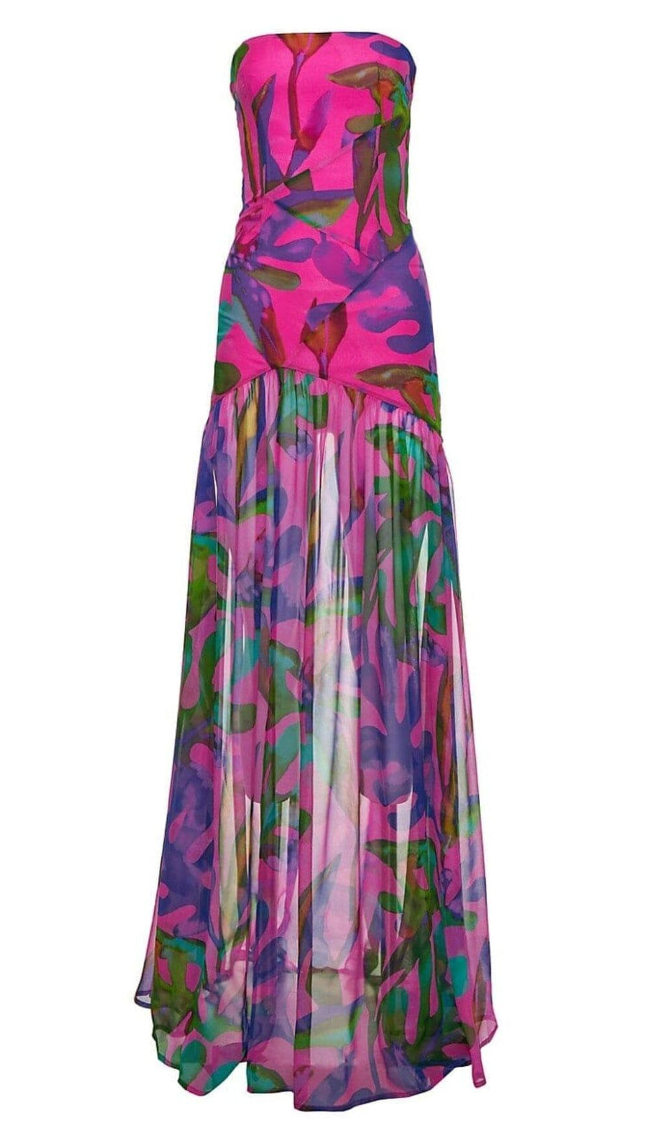 FLORAL-PRINT SILK CHIFFON MAXI DRESS IN RED