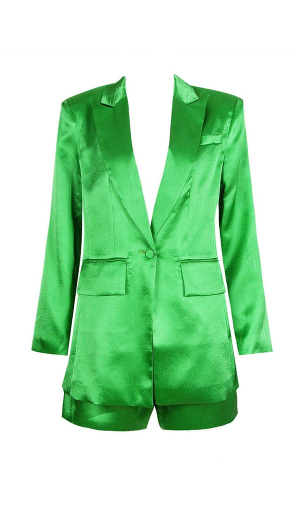 SATIN BLAZER SUIT IN GREEN