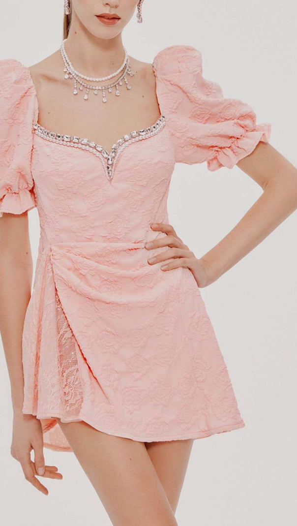 AIIZIE DIAMOND FLORAL BACKLESS MINI DRESS IN PINK - product image