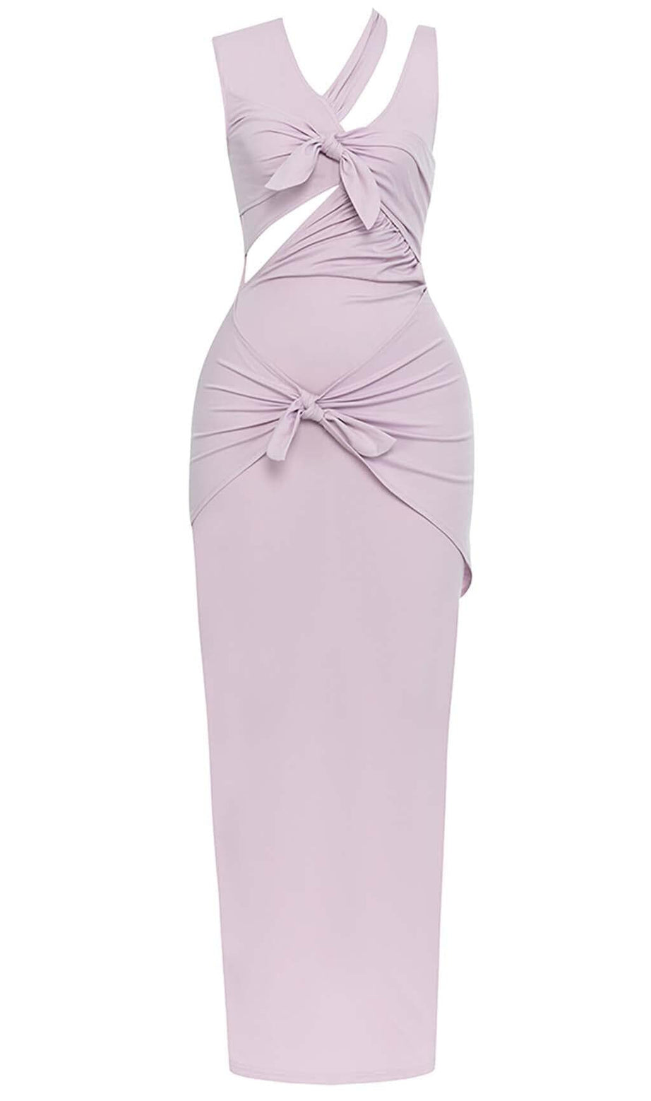 HIP WRAP BANDAGE MIDI DRESS IN LILAC