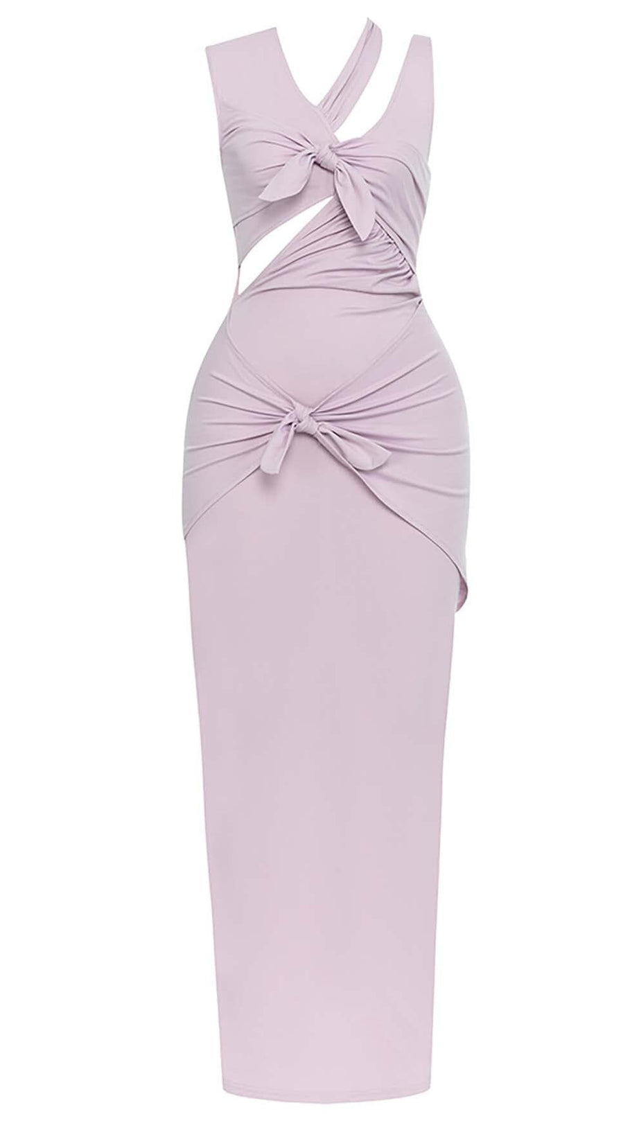 HIP WRAP BANDAGE MIDI DRESS IN LILAC