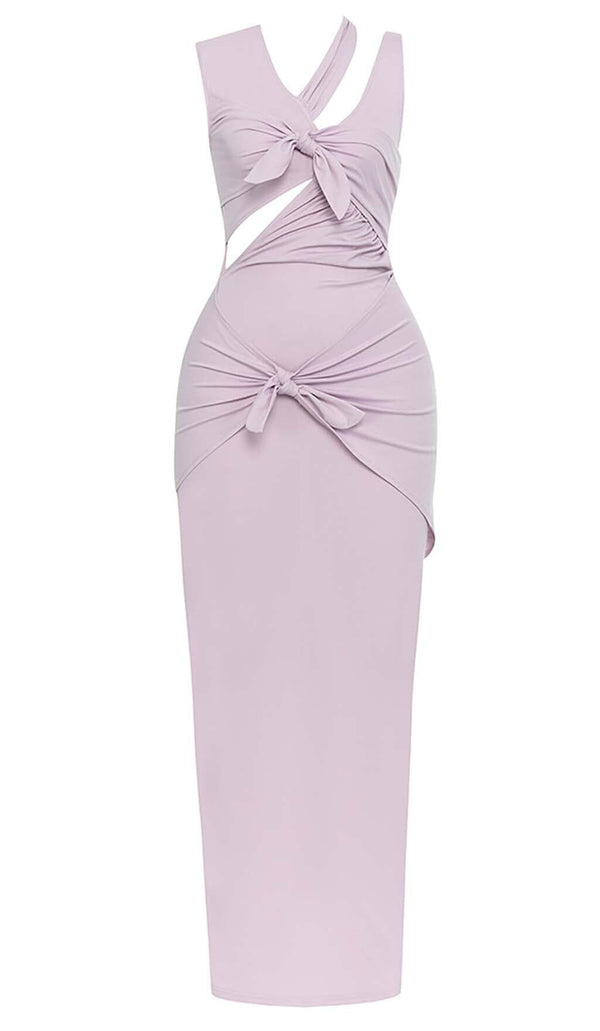 HIP WRAP BANDAGE MIDI DRESS IN LILAC