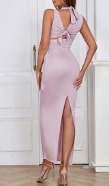 HIP WRAP BANDAGE MIDI DRESS IN LILAC