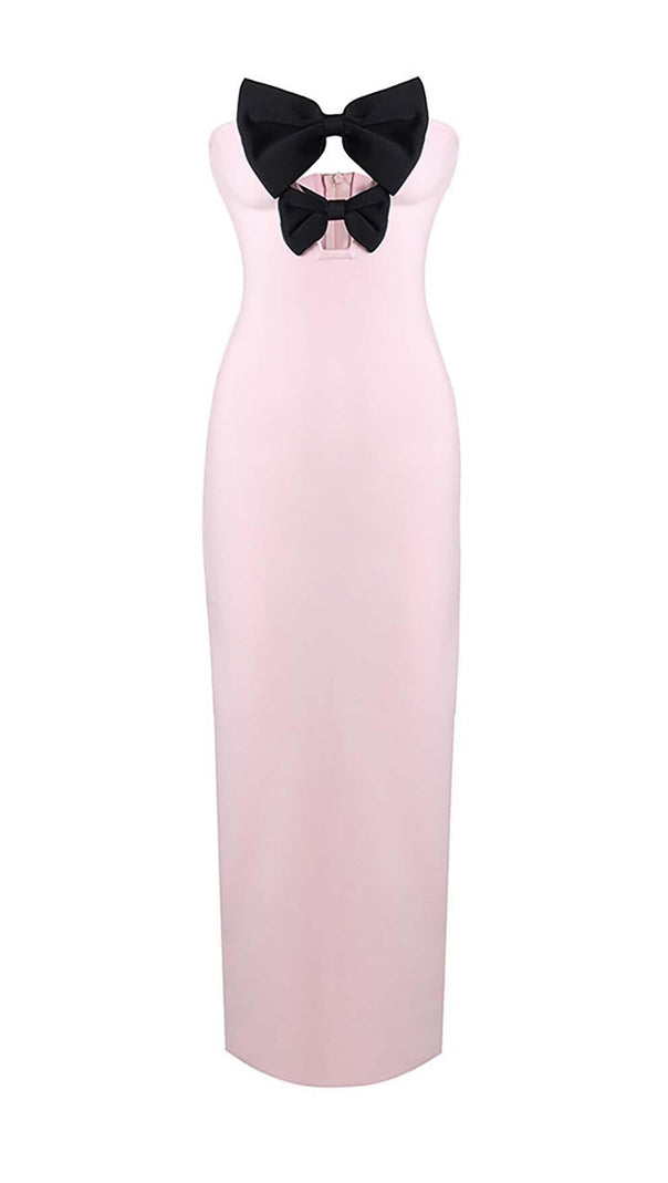 AIIZIE BOW-EMBELLISHED SATIN MIDI DRESS IN PINK - product image