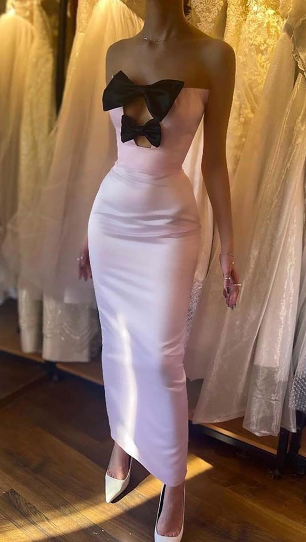 AIIZIE BOW-EMBELLISHED SATIN MIDI DRESS IN PINK - product image
