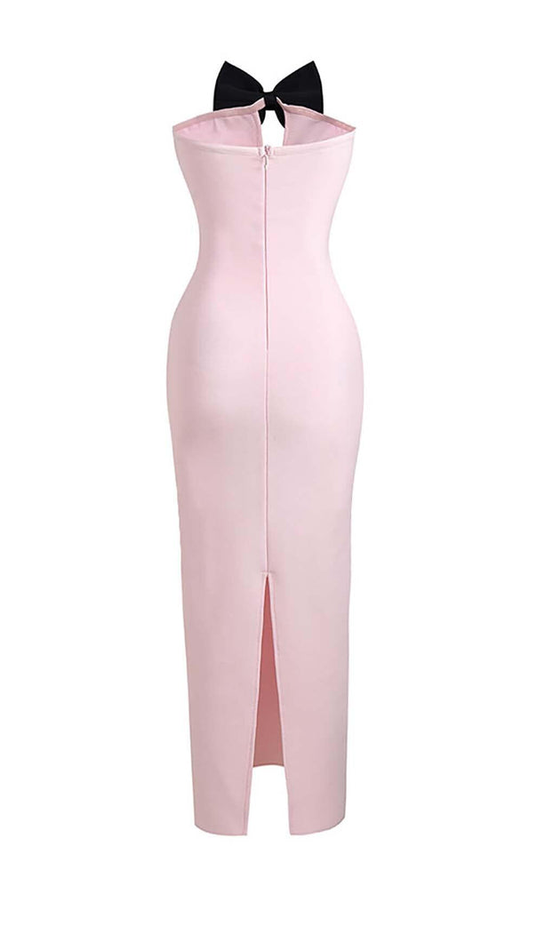 AIIZIE BOW-EMBELLISHED SATIN MIDI DRESS IN PINK - product image