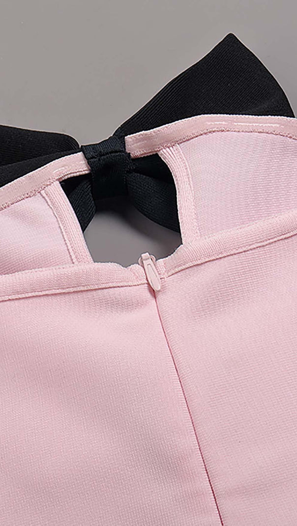 AIIZIE BOW-EMBELLISHED SATIN MIDI DRESS IN PINK - product image