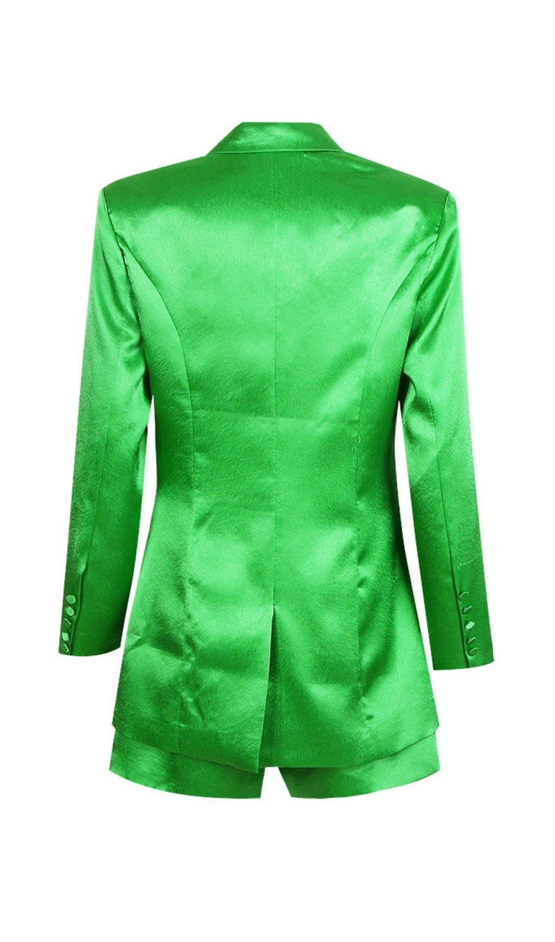 SATIN BLAZER SUIT IN GREEN