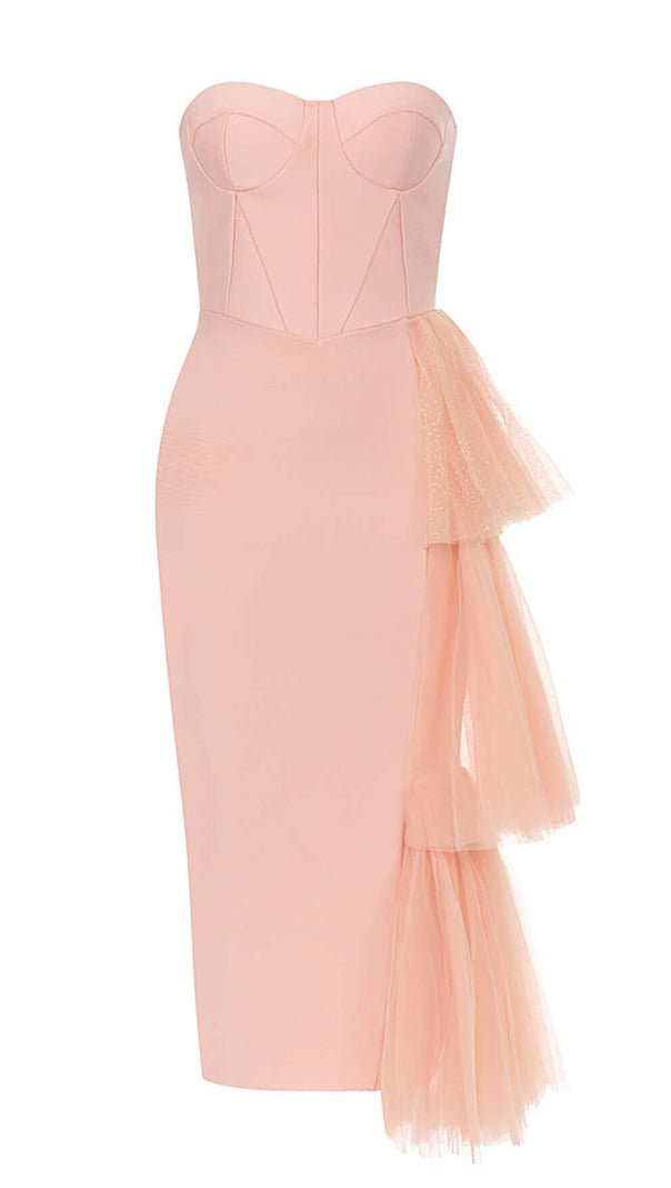 AIIZIE ASYMMETRICAL CORSET MIDI DRESS IN PINK - product image