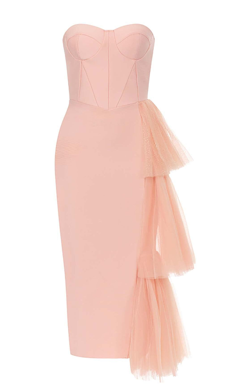 ASYMMETRICAL CORSET MIDI DRESS IN PINK