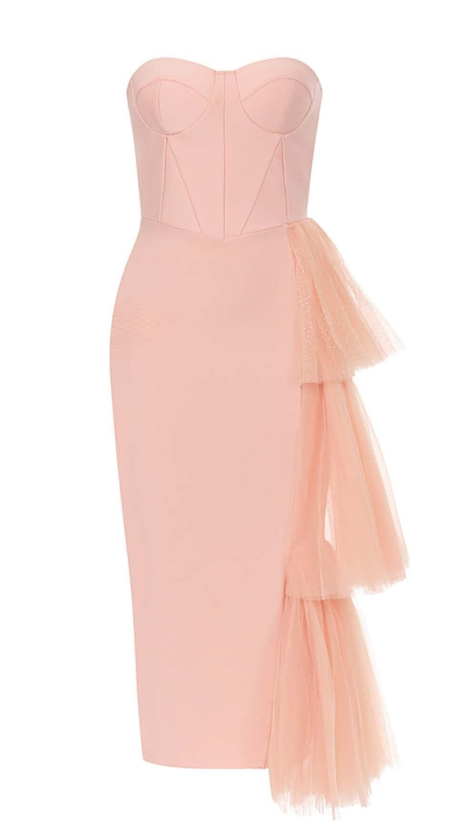 ASYMMETRICAL CORSET MIDI DRESS IN PINK