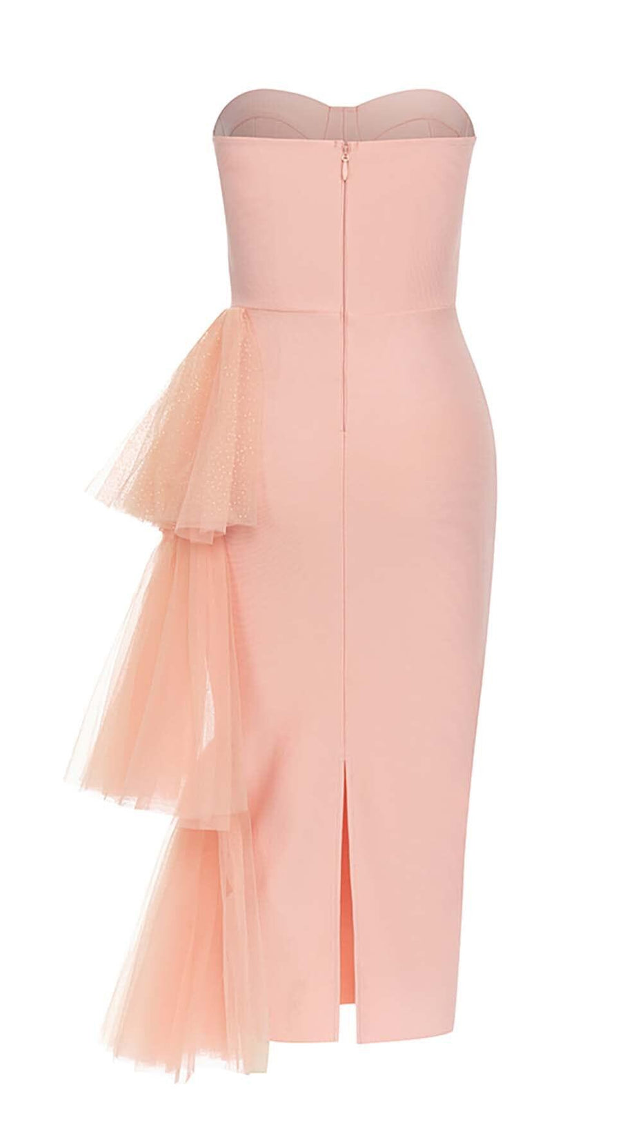ASYMMETRICAL CORSET MIDI DRESS IN PINK