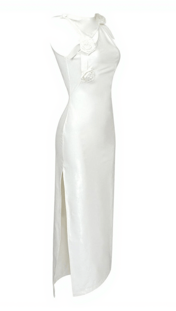 AIIZIE HECATE CUTOUT LATEX SPLIT MAXI DRESS IN WHITE - product image