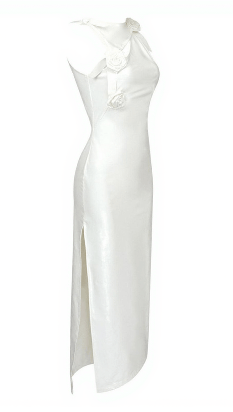 HECATE CUTOUT LATEX SPLIT MAXI DRESS IN WHITE