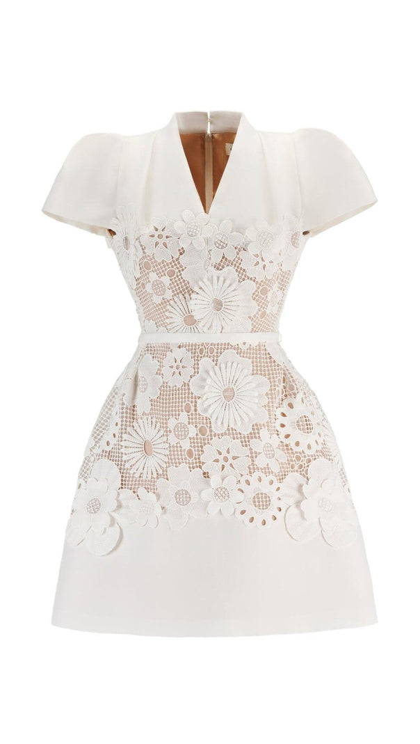 AIIZIE LACE HOLLOW OUT FLOWER MINI DRESS IN WHITE - product image