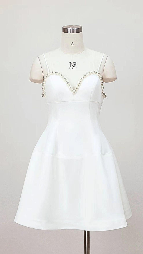AIIZIE PEARL EMBELLISHED HTM MINI DRESS IN WHITE - product image