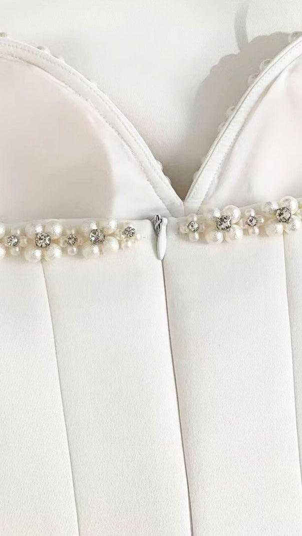 AIIZIE PEARL EMBELLISHED HTM MINI DRESS IN WHITE - product image