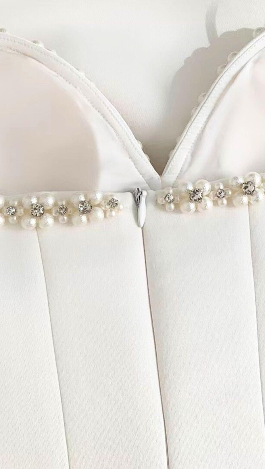 PEARL EMBELLISHED HTM MINI DRESS IN WHITE