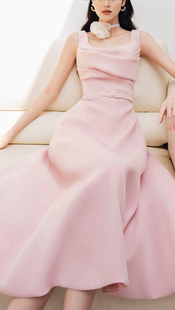 AIIZIE RUCHED STRAPPY MIDI DRESS IN PINK - product image