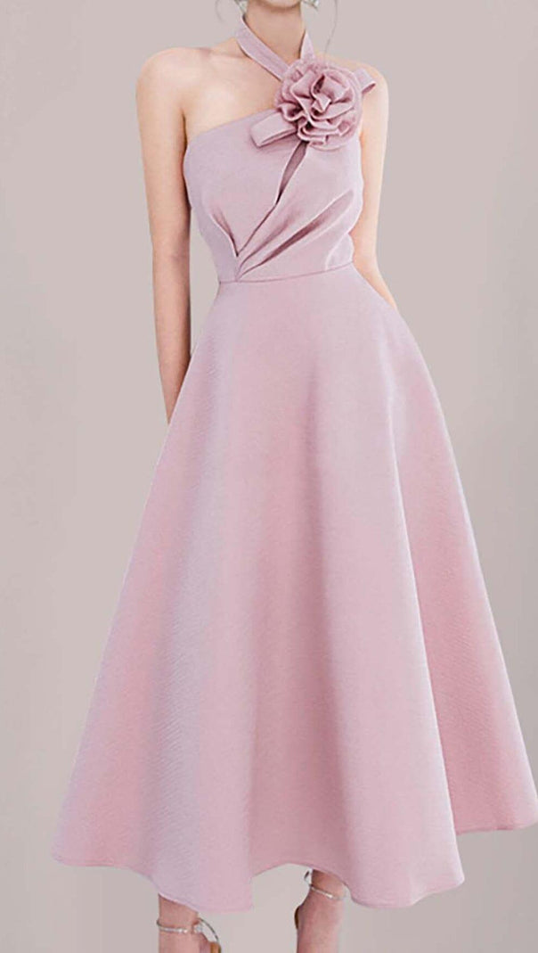 AIIZIE HALTER 3D FLOWER MIDI DRESS IN PINK - product image