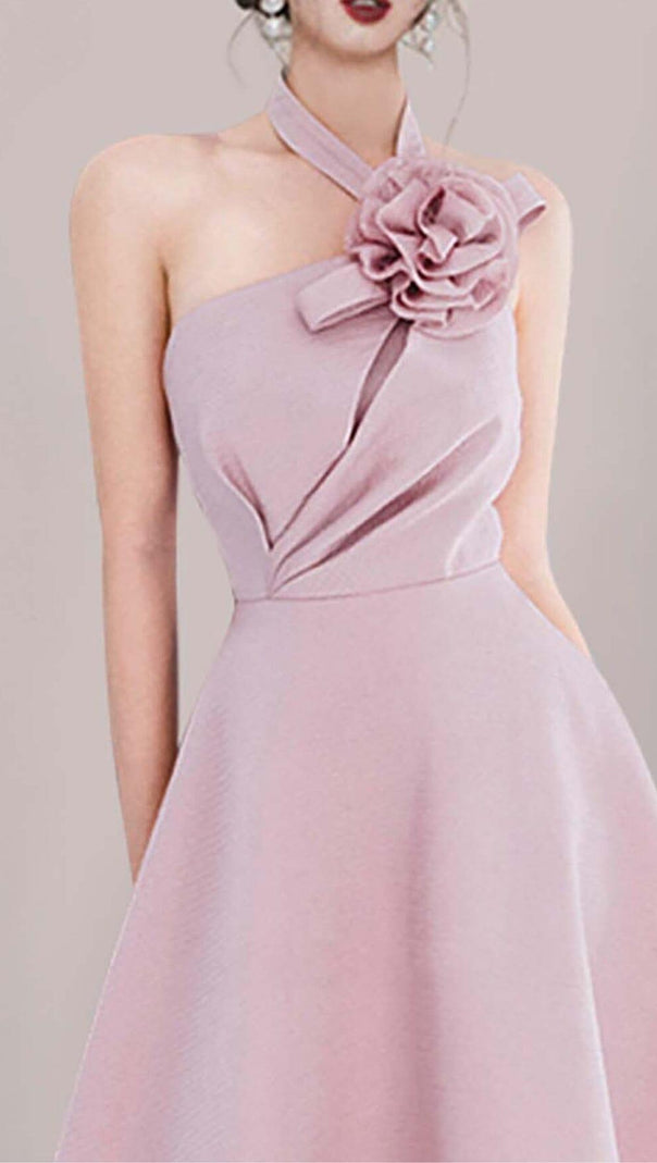 AIIZIE HALTER 3D FLOWER MIDI DRESS IN PINK - product image