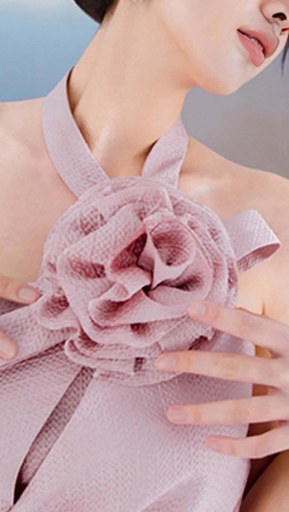 HALTER 3D FLOWER MIDI DRESS IN PINK