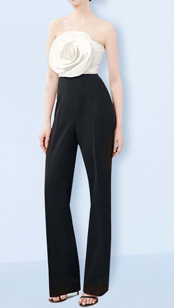 AIIZIE 3D FLOWER STITCHING JUMPSUIT IN BLACK - product image