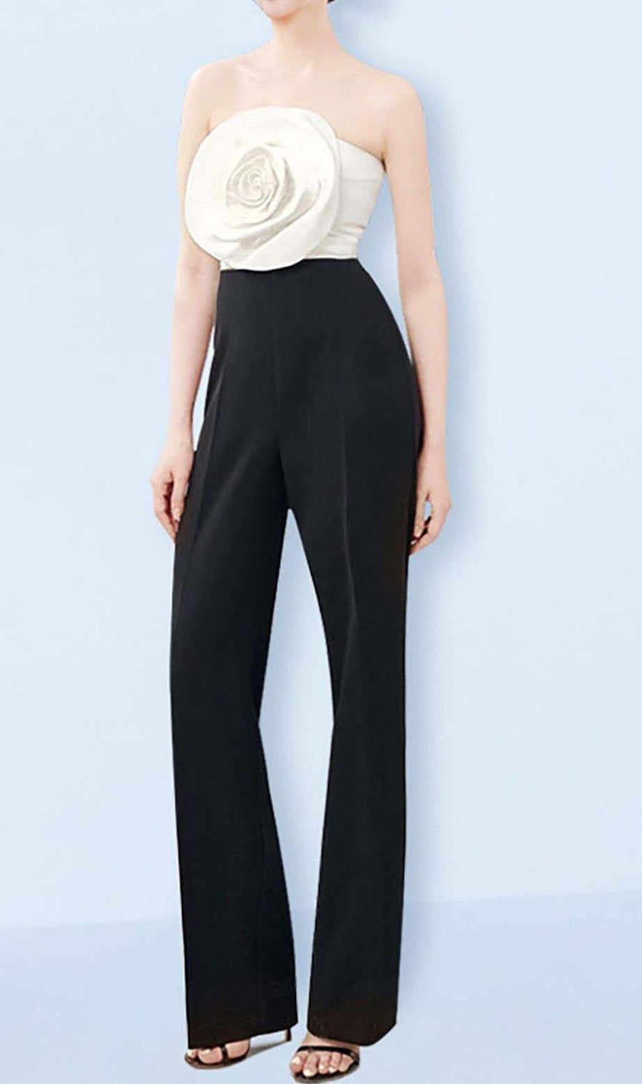 3D FLOWER STITCHING JUMPSUIT IN BLACK