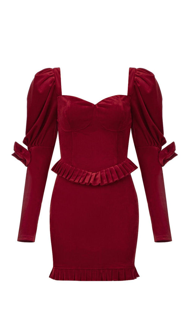 AIIZIE VELVET PUFF SLEEVE MINI DRESS IN WINE RED - product image