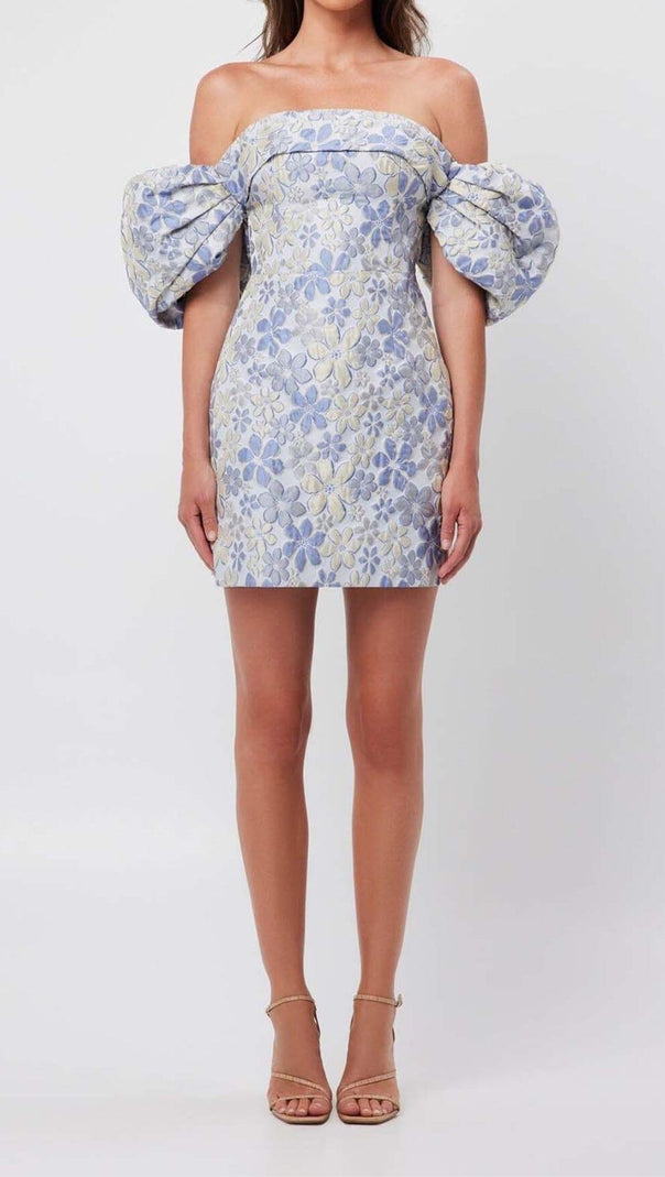 AIIZIE PUFF FLORAL PRINT MINI DRESS IN BLUE - product image