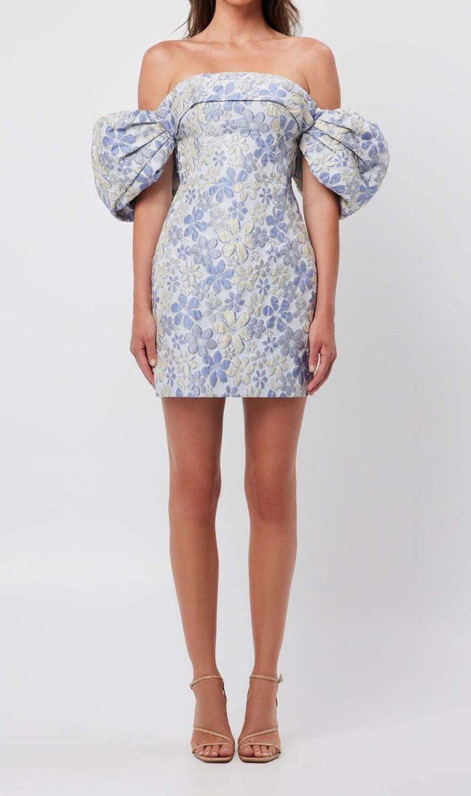 PUFF-MINIKLEID MIT BLUMENPRINT IN BLAU