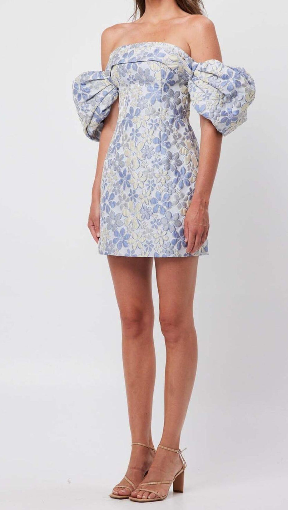 PUFF FLORAL PRINT MINI DRESS IN BLUE