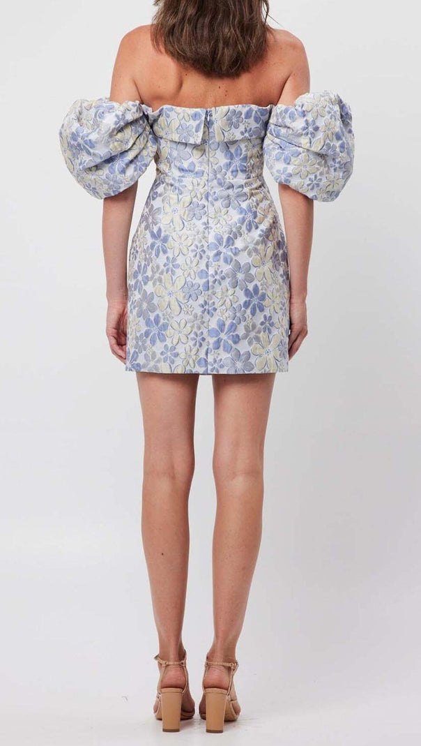 AIIZIE PUFF FLORAL PRINT MINI DRESS IN BLUE - product image