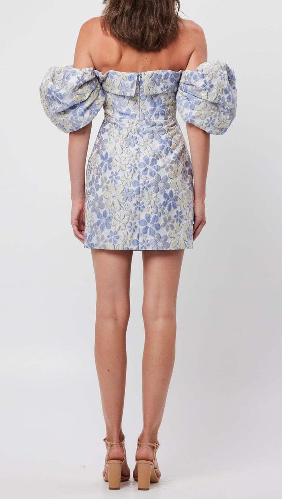 PUFF FLORAL PRINT MINI DRESS IN BLUE