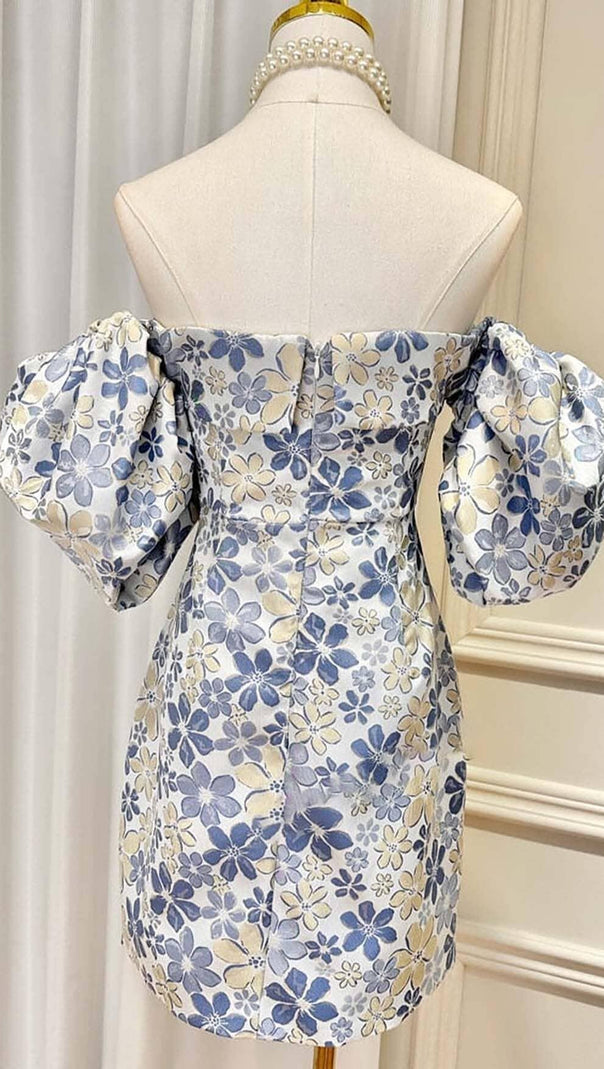 AIIZIE PUFF FLORAL PRINT MINI DRESS IN BLUE - product image