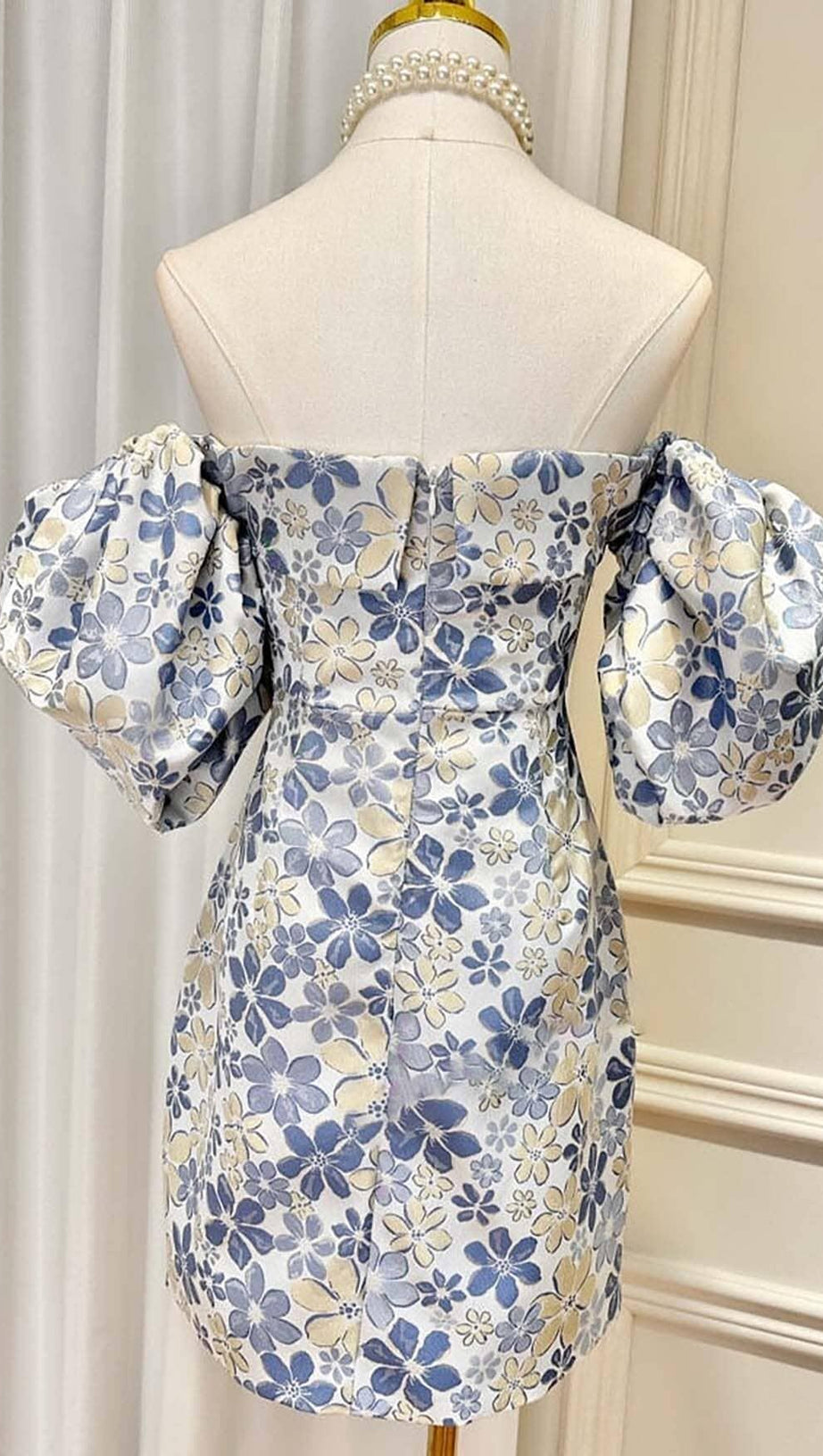PUFF FLORAL PRINT MINI DRESS IN BLUE