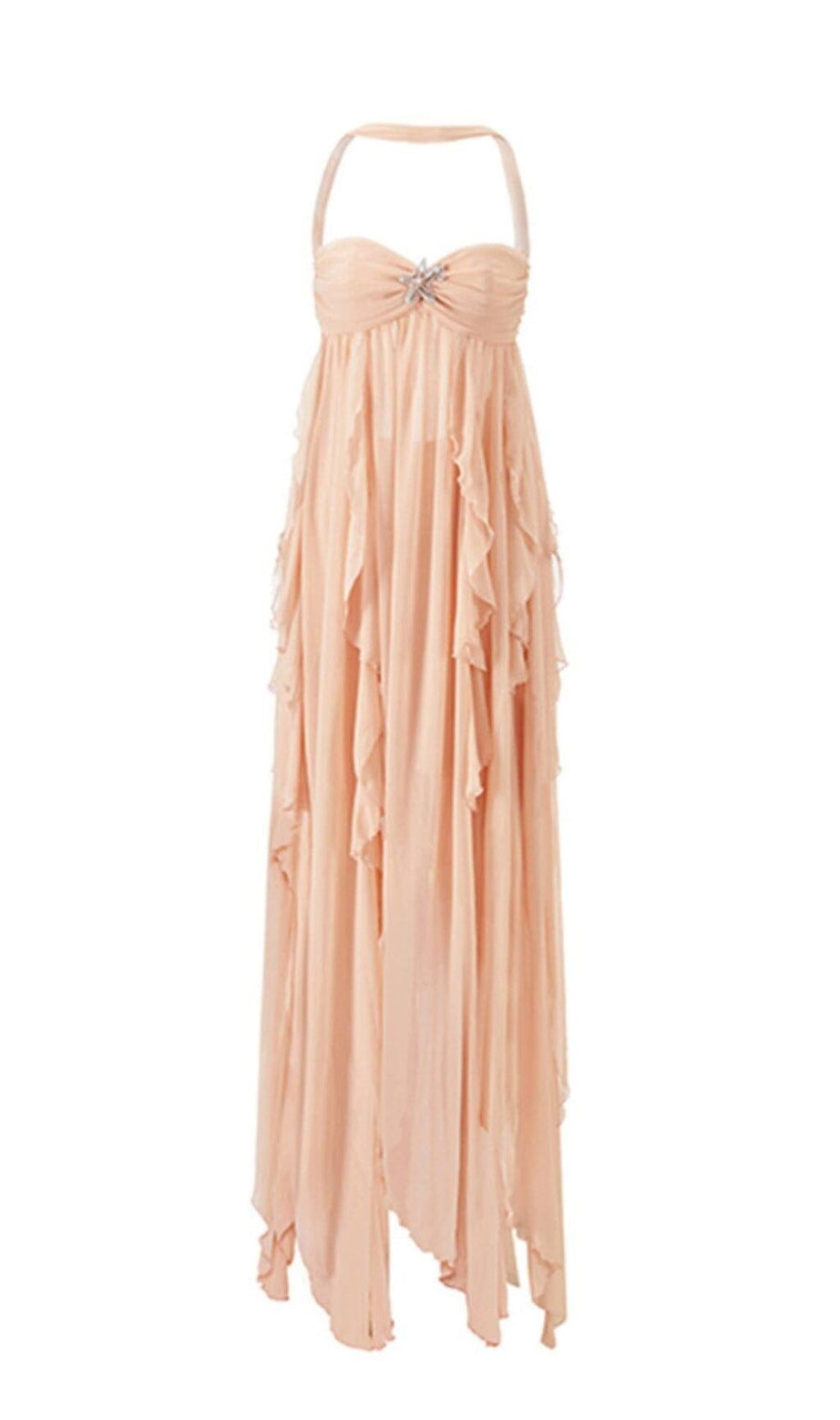 UNREGELMÄSSIGES MIDIKLEID AUS SPITZE IN PINK