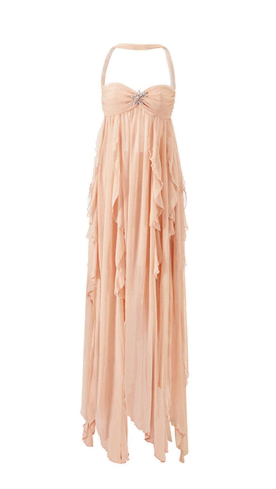 UNREGELMÄSSIGES MIDIKLEID AUS SPITZE IN PINK