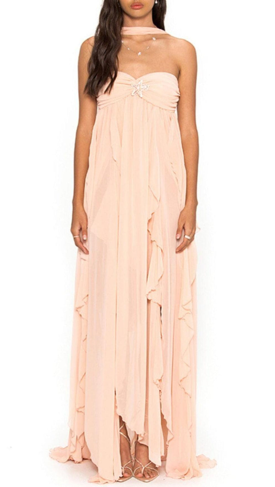 LACE IRREGULAR MIDI DRESS IN PINK