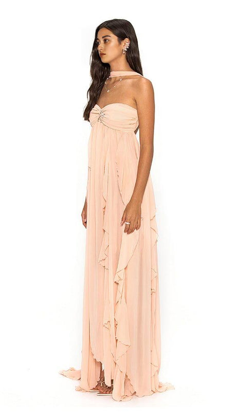LACE IRREGULAR MIDI DRESS IN PINK